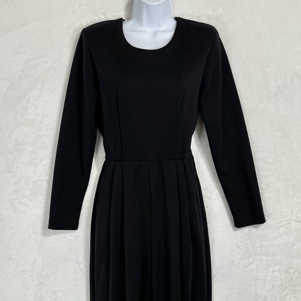 Vintage Long Sleeve‎ Pleated Knit Jumpsuit Stirrups Size M Black Minimalist Chic - Picture 2 of 15